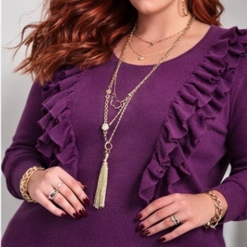 Cable & Gauge | Plum Romantic Ruffle Sweater| Y2K | Size L
